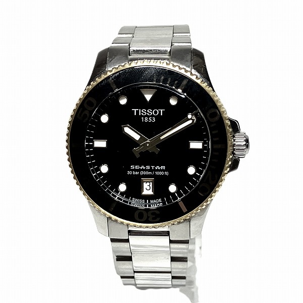 ティソ シースター T120210A クォーツ ダイバーズウォッチ 時計 腕時計 メンズ 【中古】