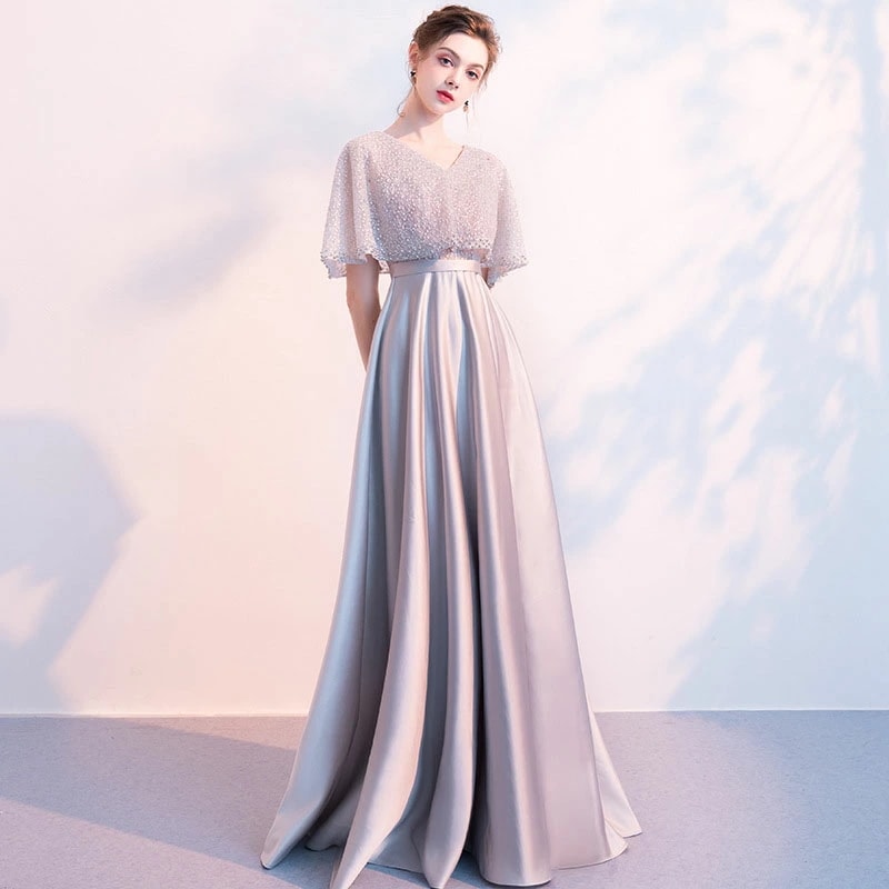 結婚式 二次会 ワンピース パーティードレス ロングドレス マキシ丈 五分袖 ドレス エレガント 演奏会 謝恩会 パーティー 結婚式 ワンピース ロング丈 マキシ 発表会 披露宴 成人式パーティードレ