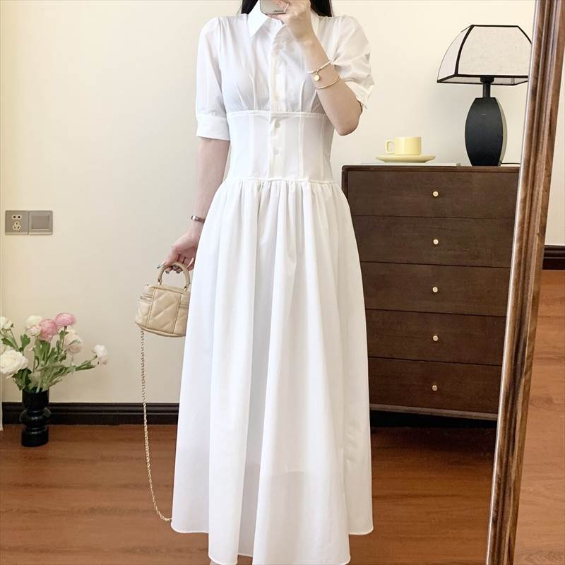 レディース ワンピース ドレス シャツワンピ ロング 半袖 襟付き ハイウエスト 大人可愛い きれいめ 上品 おしゃれ かっこいい ラフ ガーリー クール エレガント 存在感 フォーマル 都会的 ロマ