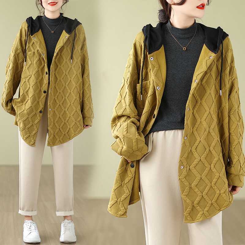 「ファットガール」 2024秋今週の割引は 25% オフです新品 ロングニット キルティング ニットカーディガン フード付き 大きいサイズ 体型カバー レディース ニットパーカー メガ割