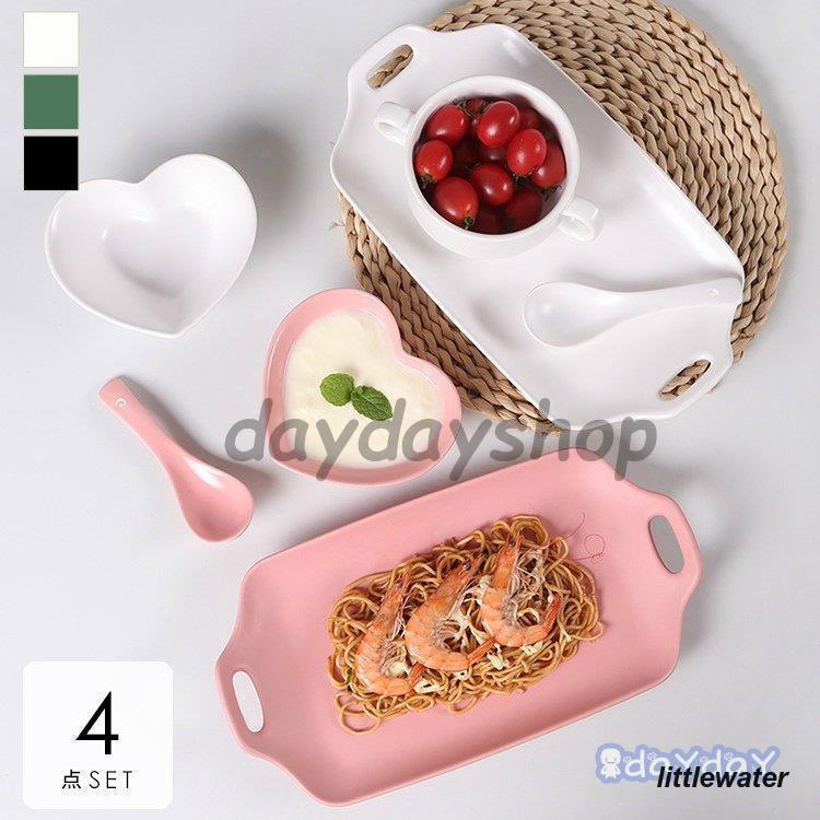 食器 キッチン雑貨 カトラリー お皿 プレート ギフト プレゼント セット 取っ手 かわいい ハート グリーン ホワイト