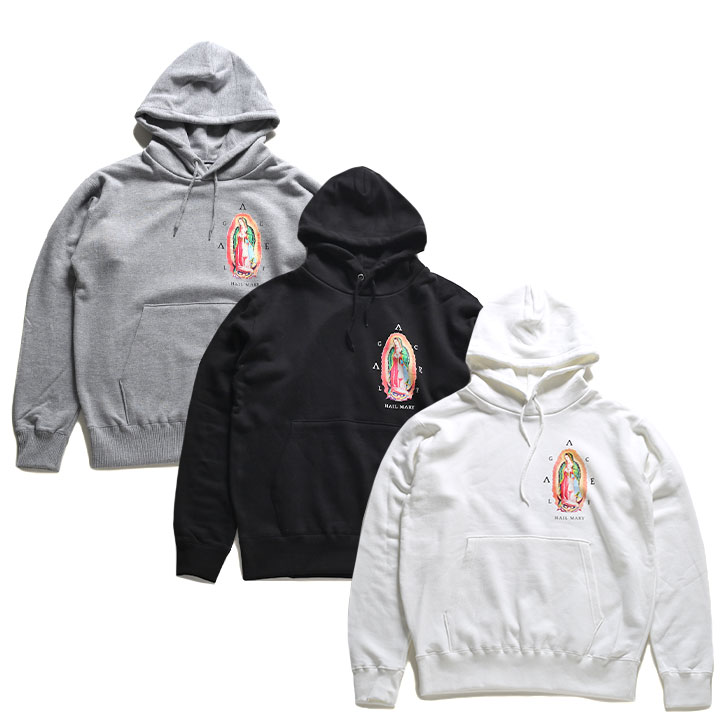 ACEFLAG パーカー ブランド スケボー 長袖 トップス スウェット 裏パイル レディース 全3色 大きいサイズ エースフラッグ フードパーカー 聖母 マリア