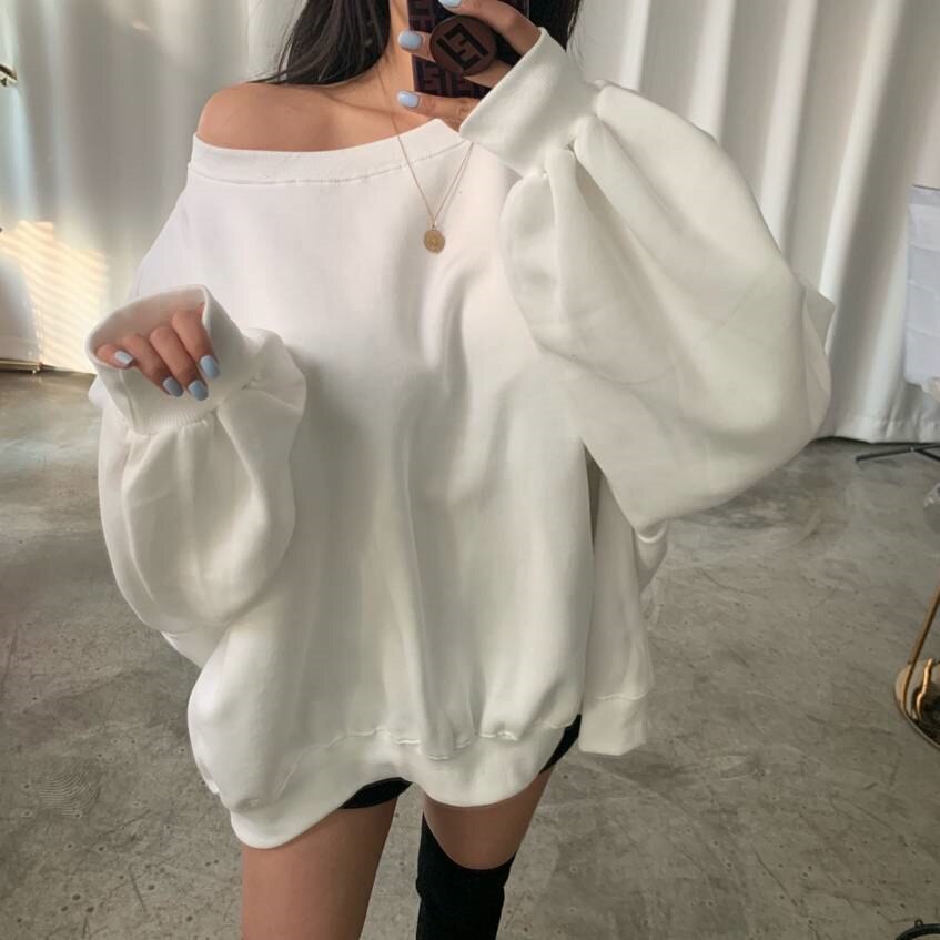 全3色トレーナー オーバーサイズ ラウンドネック オフショルダー 大きめ ゆったり カジュアル こな