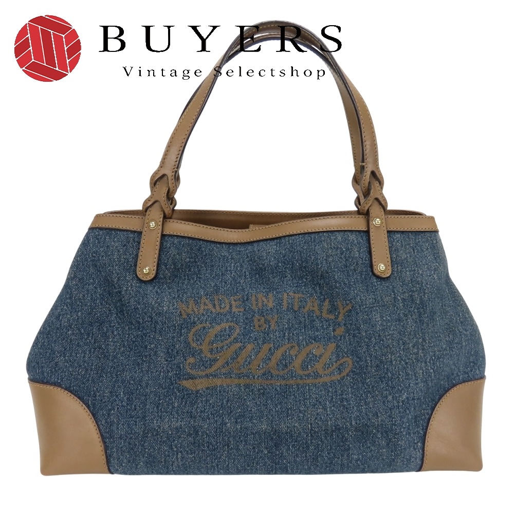 中古 ショルダーバッグ グッチクラフト 348715 デニム レザー インディゴ ブラウン カジュアル 普段使い レディース 女性