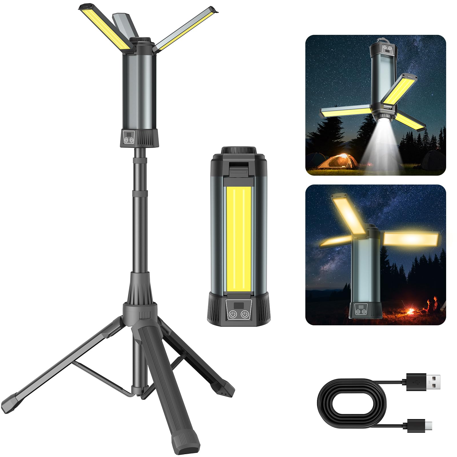 【10000mAh大容量 10000lm高輝度】SUKITEN 投光器 充電式 led 作業灯 200W 屋外 ワークライト 防水IP66 スタンド付き投光器 作業ライト 便携式 磁気設計 キャンプ