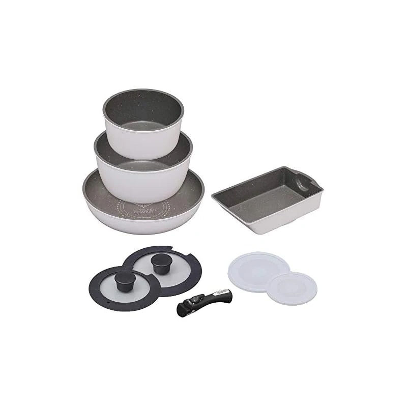 【即納】アイリスオーヤマ フライパン 鍋 9点 セット 26cm 20cm ih 対応 ふた ダイヤモンドコートパン ホワイト/マーブル 取っ手の取れる ISN-SE9 9,329円