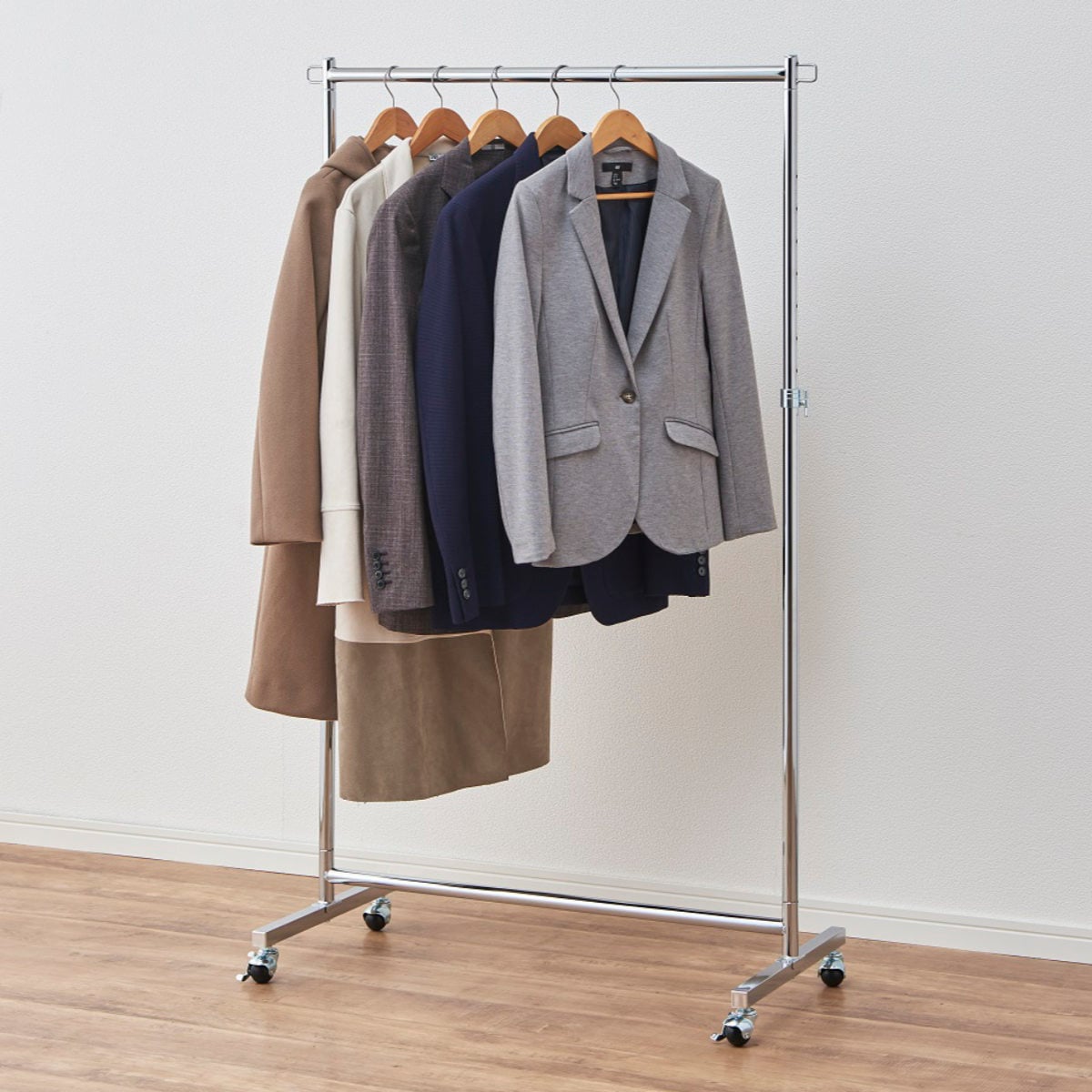 ハンガーラック 頑丈 高耐荷重ハンガー シングル 幅92 キャスター付き パイプハンガー 耐荷重50kg 丈夫 高さ114ー169cm コートハンガー 洋服掛け 高さ調節 スチール 玄関