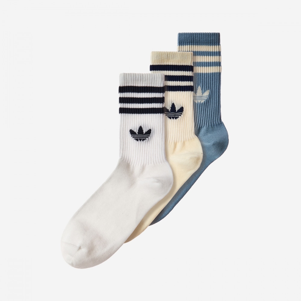 アディダス 3 ストライプクルーソックス 3 ペア JV7406-ホワイト/タックブルー