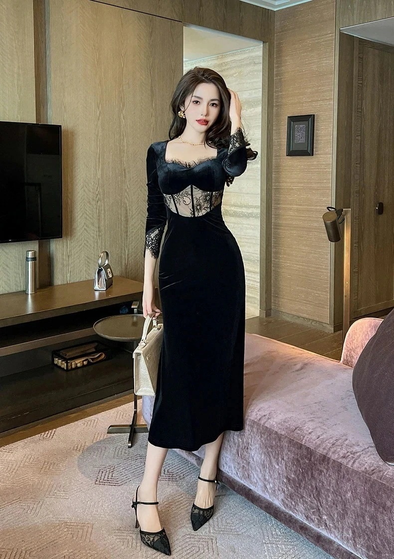 【JY.上品】 2025秋冬 ベルベット マーメイド ロングワンピース パーティードレス キャバ 着痩せ 大人 お呼ばれ 同窓会 披露宴 卒業式 結婚式 ウェディング 二次会 成人式 ロングドレス30