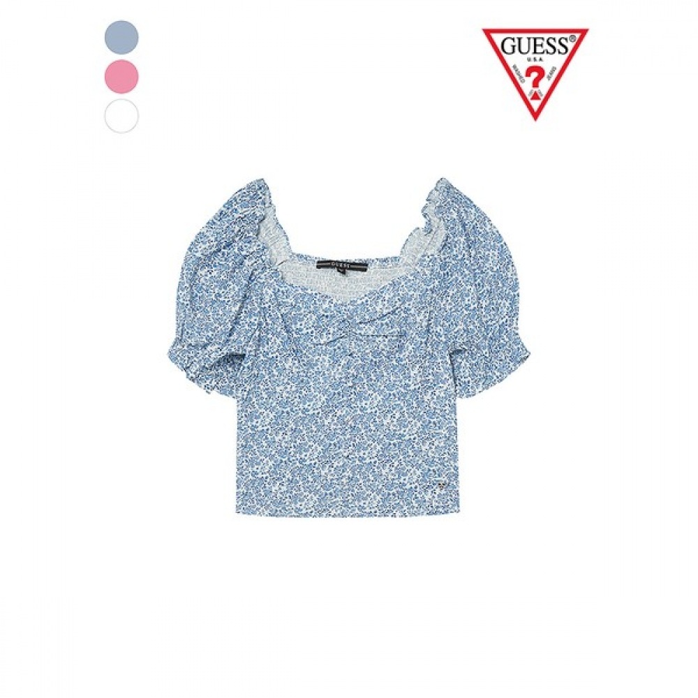 (Guess) バックスモーキング半袖パフスリーブブラウス YN2W4265