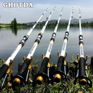 3日以内出荷：Ghotda新デザイン白スピニング釣竿frp + カーボンファイバー伸縮釣竿2.13.6メートル