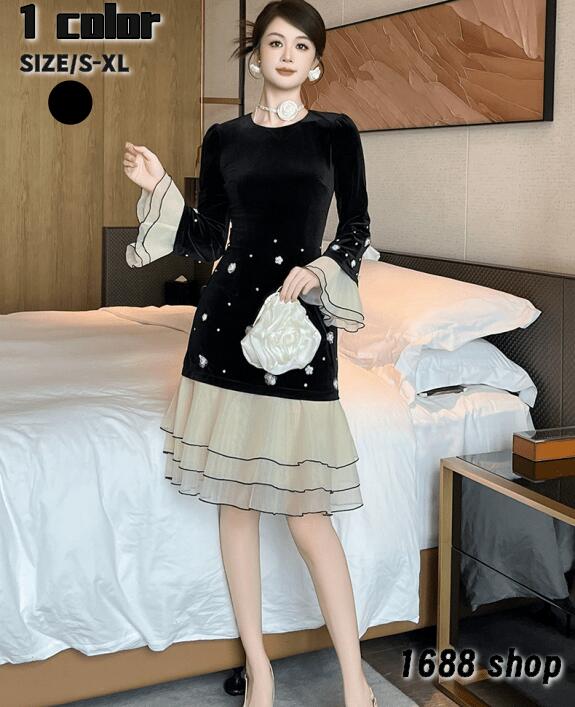 超人気,高評価!!2025 タイトワンピース 姫系ワンピース　シンプル　ワンピース インポート ひざ丈 ミドル丈 エレガント　韓国ファッション シンプル Vネック パーティドレス 長袖　お嬢様 セクシ