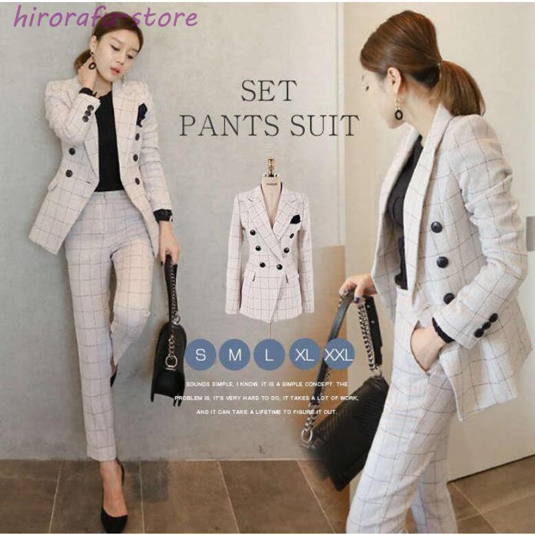 セットアップ パンツドレス パンツスーツ レディース スーツ チェック柄 厚手 上下セット フォーマル 上品 ワイドパンツ 4,762円