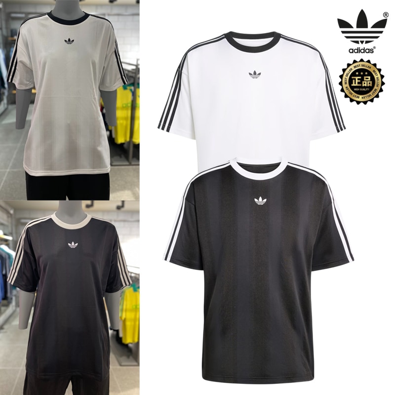KD5829 KD5830 Adicolor Jacquard Jersey 26SS ゲームシャツ サッカーTシャツ 半袖Tシャツ ルーズフィット コーデ提案 ワイドパンツ デニム スカート レトロ