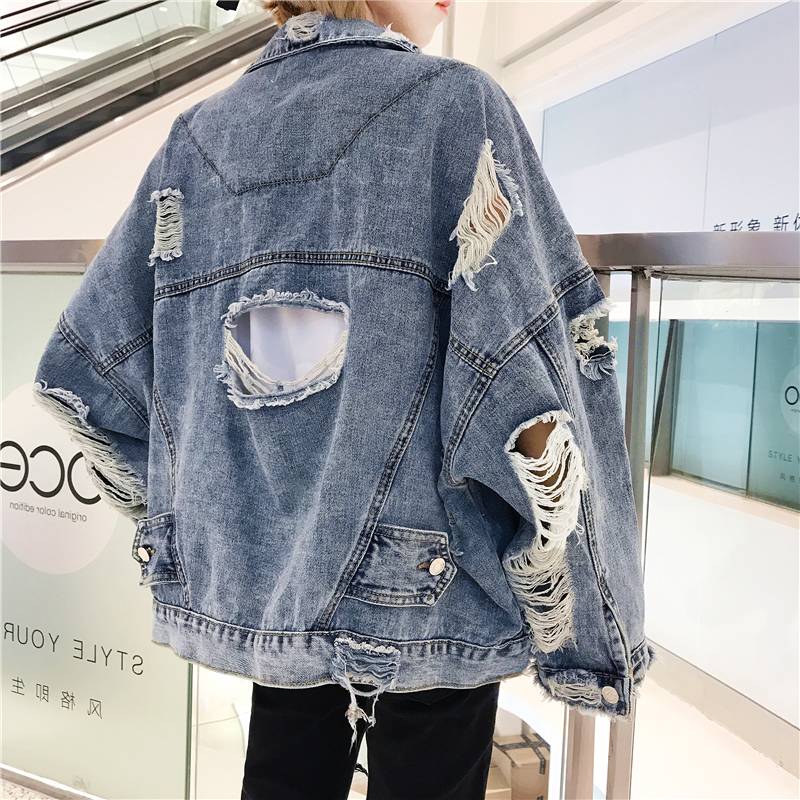 アウター レディース ジャケット デニム ジャンパー デニムジャケット おしゃれ ルーズ かっこいい ダメージドデニム ウォッシュドデニム 上着 長袖 ルーズ 穴あきデニム 無地 ドロップショルダー