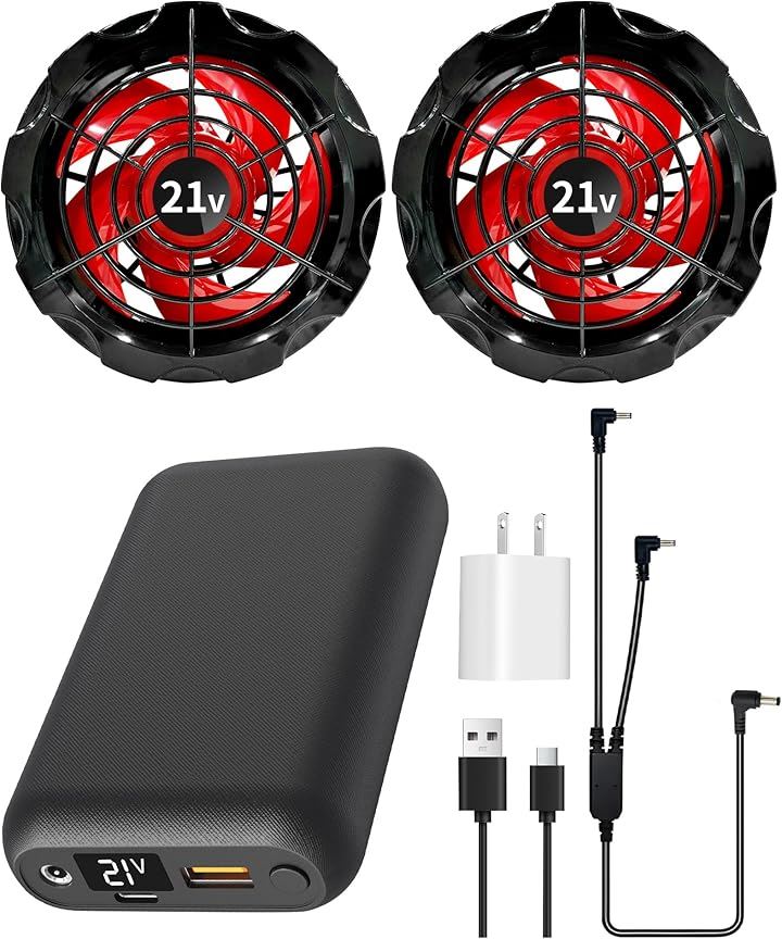 空調作業服 ファンバッテリーセット 21V 作業服専用 高出力 20000mAh大容量 ブラシレスモーター 涼しい 4段階風力調節 PSE認証済 現場作業 草刈り 釣り(ブラック)