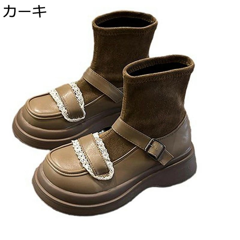 レディースショートブーツ レディース ブーティ ソックスブーツ かわいい プラットフォーム5cm 身長アップ ラウンドトゥ アンクルブーツ 柔らかい 走れる 細見え 柔らかい 秋冬用 6,264円