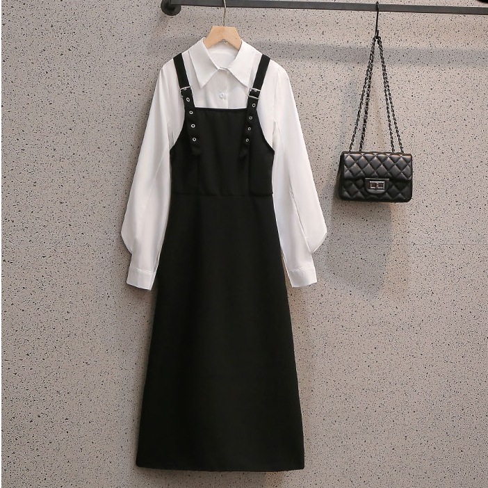 カジュアルシフォンシャツ ストラップワンピース ボリューム袖トップス ワンピースセットアップ トップス スカート ワンピース セットアップ シャツ ブラウス オールインワン ロングスカート 5,493円