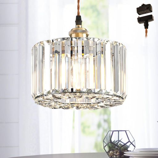 PNRLUX ペンダントライト E26口金 吊り下げ照明 引掛け式 ダクトレール式 引掛シーリングプラグ付き コード付き 60CM調節可能 水晶 シェード 照明器具 天井照明 おしゃれ ダイニング 食