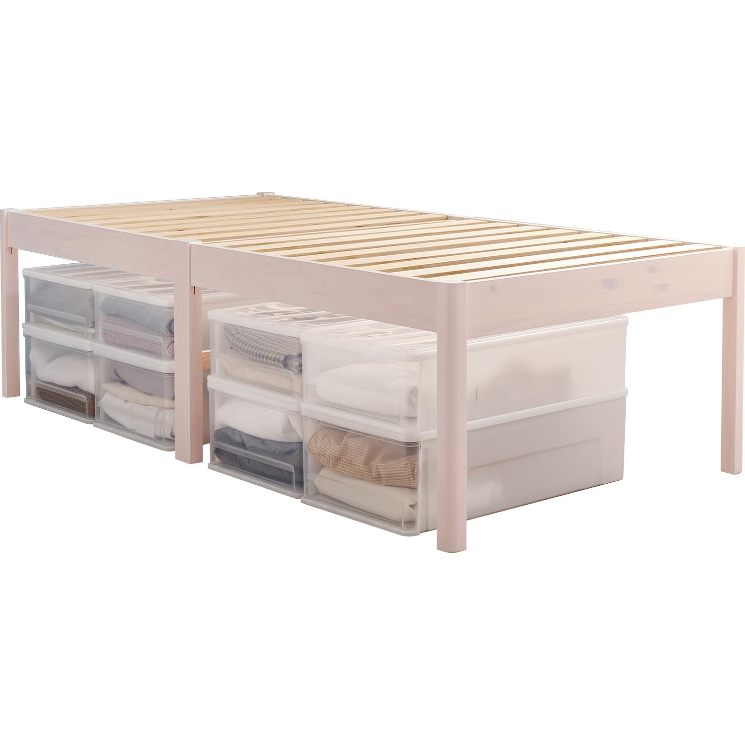 全国送料無料 萩原 ベッド シングル 組立簡単 工具不要 ミドルベッド 大量収納 【床下ひろびろ45.5cm】 耐荷200kg 一人暮らし ホワイト MB-5249S-WS