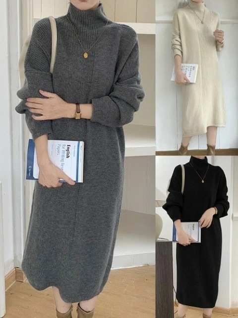 ニットワンピース 厚手 ワンピース 長袖 カットソー カジュアル シンプル 無地 大きいサイズ レディース 秋冬 結婚式 きれいめ タイト フォーマル 大人 上品 チュニック one-piece