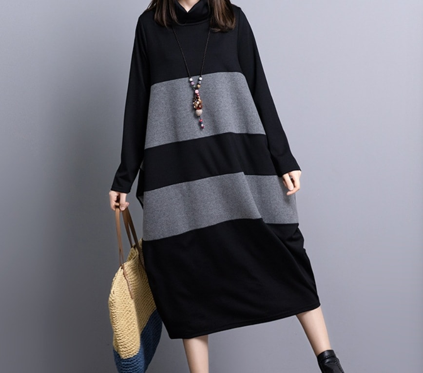 ワンピース オールインワン ジャンパースカート ジャンスカ 膝下 ミモレ丈 袖あり 長袖 ラウンドネック 襟なし フレア 切り替えデザイン 切り替えデザイン かわいい 大人可愛い シンプル カジュアル