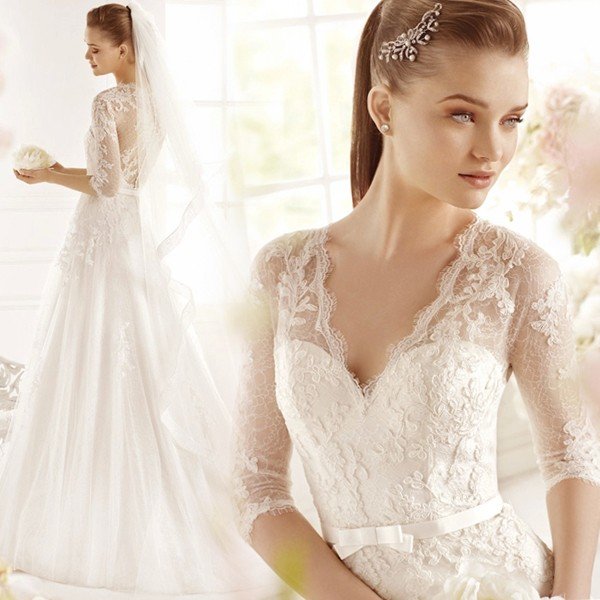 ウエディングドレス 安い 長袖 Aラインドレス 結婚式 二次会 ロングドレス 花嫁 パーティードレス ウェディングドレス エンパイア 秋冬 披露宴 サッシュリボン