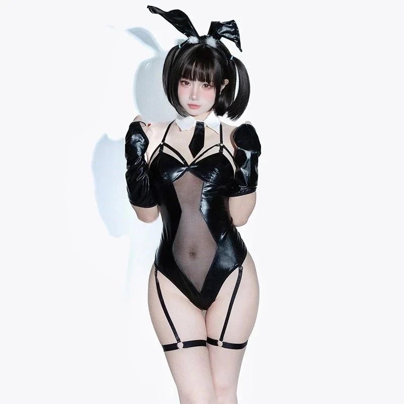 3日出荷 バニーガール ランジェリー エナメルスキン 開胸開段 二次元COS つなぎ かわいい純欲 セット 春服 レディース