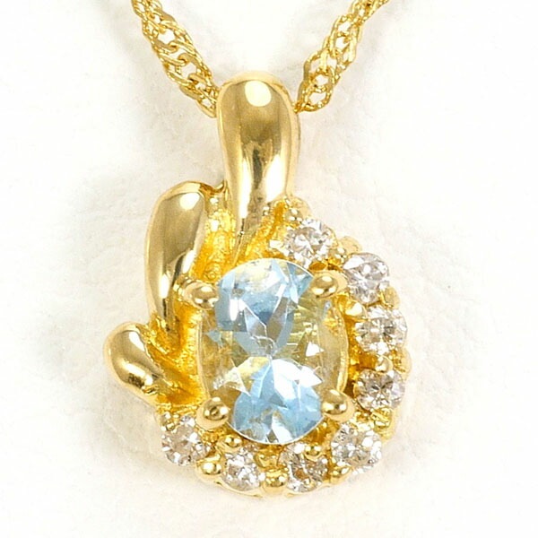 K18 18金 YG イエローゴールド ネックレス アクアマリン ダイヤ ジュエリー 中古