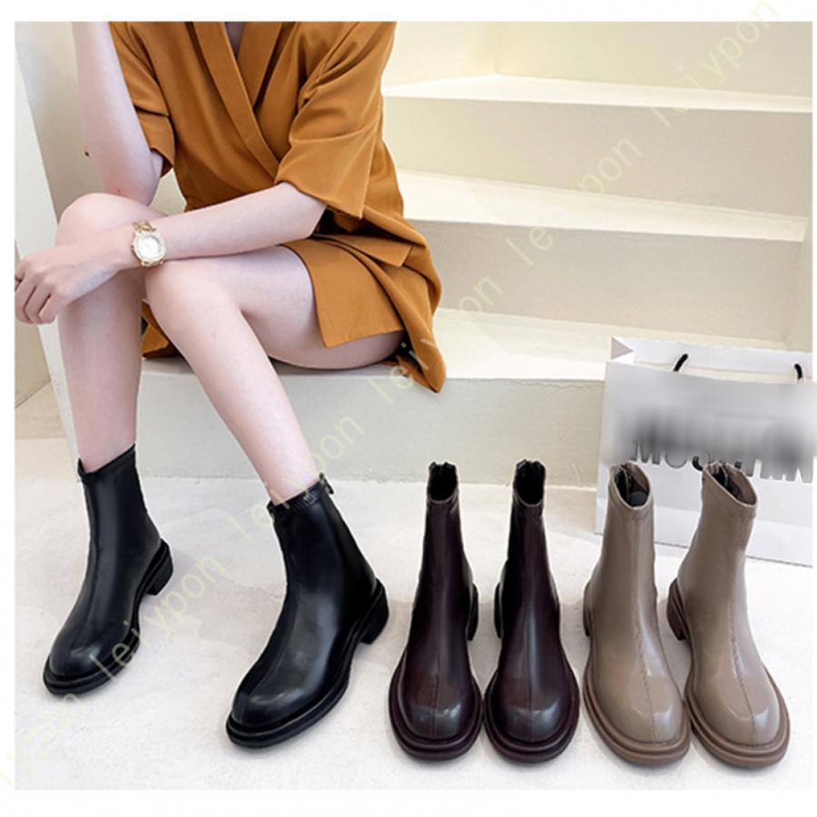 ブーツ ラウンドトゥ スムース調 バックジップブーツ 美脚 黒 シンプル レディース 秋 冬 靴 シューズ くつ 太ヒール デイリー キレイ 無地 通勤 通学
