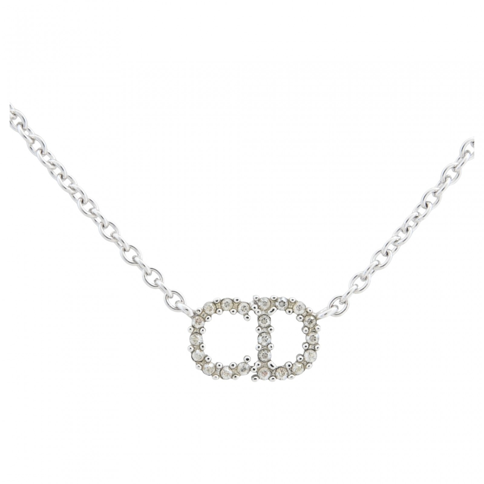 ディオール Clair D Lune CDロゴ ラインストーン ネックレス シルバー Aランク di2323cc