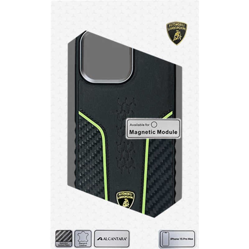 エアージェイ　ランボルギーニ iPhone15 Pro Max用 アルカンターラ 背面ケース グリーン　LBTPUPCMIP15PMHUD21GN