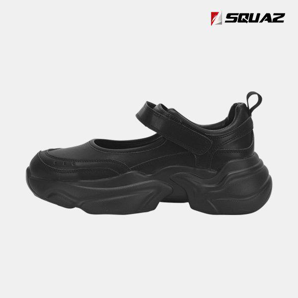 女性 デイリーベーシック ラウンドトゥ フックアンドループ ブラック 厚底 プラットフォームシューズ SJIS003