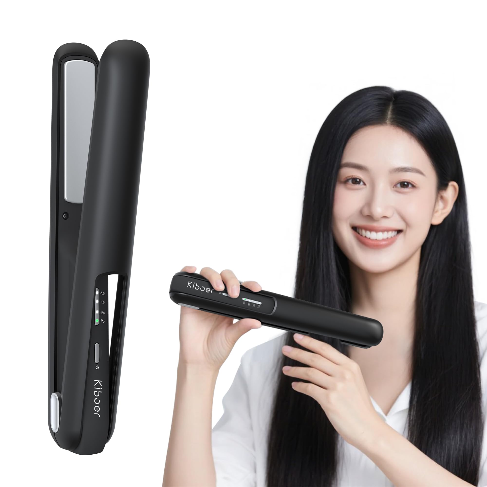 Kiboer ヘアアイロン コードレス ストレートアイロン 傷まない ミニ 2way カール/ストレート 前髪 ロング メンズ 短髪 18mmプレート MAX200℃ 軽量 旅行用 TYPE-C充電