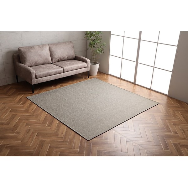 ラグ 正方形 洗える ジャガード織 ヘリンボーン シンプル 滑りにくい コンパクト オールシーズン ホットカーペット対応 床暖房対応 ベージュ 約2畳 約185x185cm