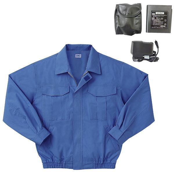 空調服 綿薄手長袖作業着 M-500U カラーライトブルー： サイズ4L リチウムバッテリーセット