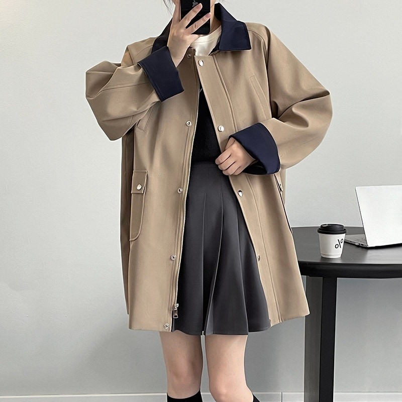 アウター コート ミディアム丈コート 長袖 襟付き 前開き ボタン ファスナー ミディアム丈 ポケット バイカラー かわいい 大人可愛い きれいめ シンプル 上品 おしゃれ かっこいい カジュアル 7,141円