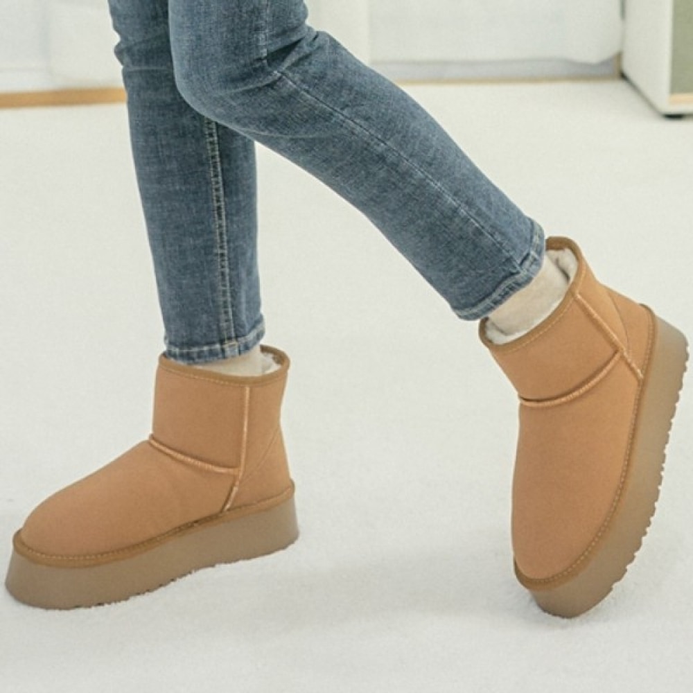 (ニナスパリ) 4cm チャンキーヒールアンクルファーブーツ (3K707)