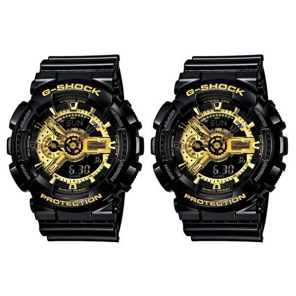 再入荷 カシオ 時計 ペアウォッチ 腕時計 Gショック G-SHOCK ジーショック タフネスな二人 カップルおすすめペア 強い耐久性 アナデジ 黒金 ブラックゴールド GA-110GB-1AGA