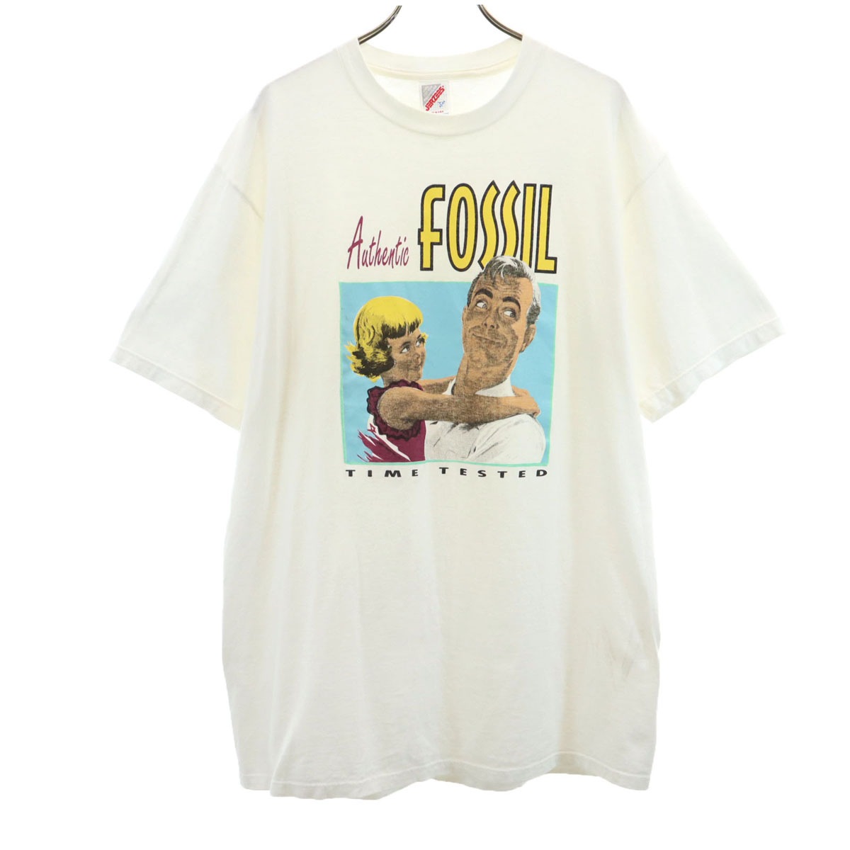 90s USA製 オールド FOSSIL 半袖 Tシャツ L ホワイト メンズ 古着