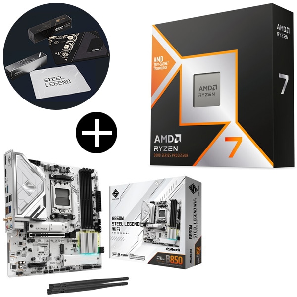 Ryzen 7 9800X3D CPU + ASRock B850M Steel Legend WiFi Micro-ATXマザーボード + ASRockオリジナルマウスパッド セット