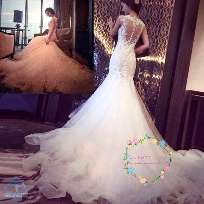 マーメイドラインドレス 白 二次会 安い 花嫁 長袖 ウエディングドレス 結婚式 ロングドレス 大
