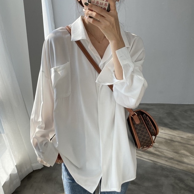 トップス シャツ 白シャツ 白トップス 長袖 襟付き かわいい 大人可愛い きれいめ シンプル 上品