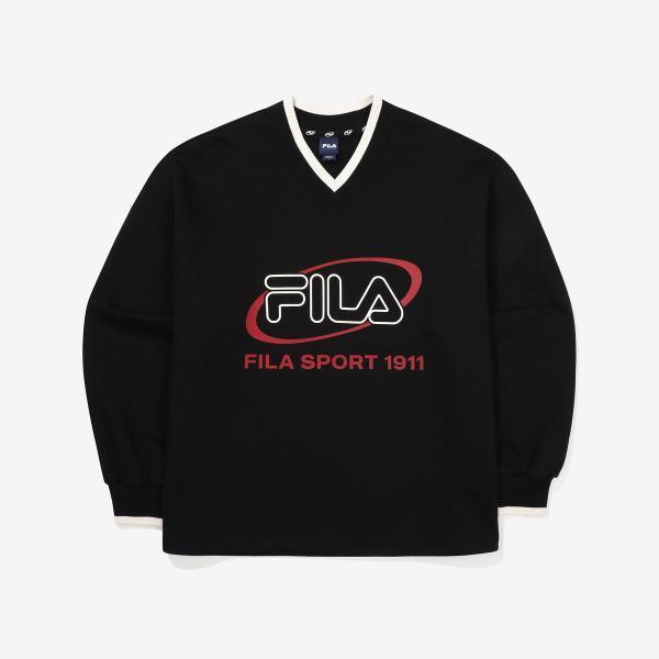 FILA ビッグロゴ コットン混合 Vネック メンズセーター