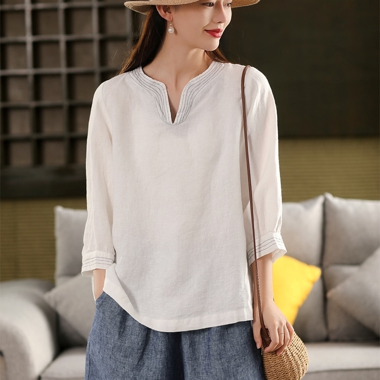トップス 9分袖 Vネック プルオーバー ショート丈 可愛い かわいい 大人可愛い きれいめ シンプル 上品 レトロ おしゃれ かっこいい カジュアル こなれ感 個性的 主役級 ラフ 存在感 抜け感