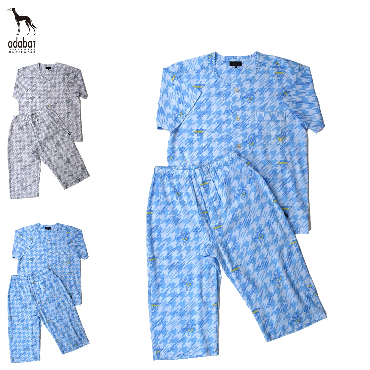 ルームウェア 部屋着 セットアップ ナイトウェア メンズ 前開き 半袖テーラードパジャマ グレー ブルー 0040-87