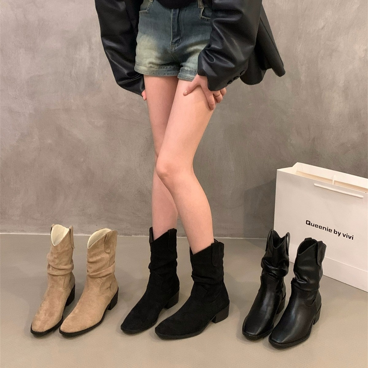 ハイヒールkhaki Thin Boots V-mouth Short Boots Women s Shoes 2024 Martin Boots Spring And Autumn Single B