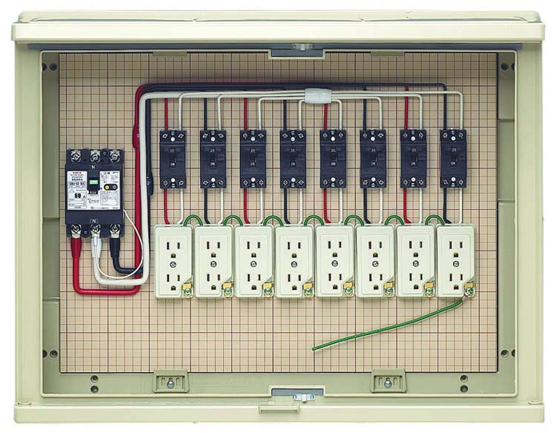 未来工業 屋外電力用仮設ボックス 漏電しゃ断器・分岐ブレーカ・コンセント内蔵 ELB組込品 17A-8C6