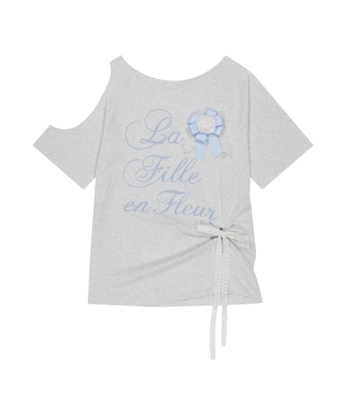 【ILLIGO】 CUT-OUT ROSETTE T-SHIRT WHITE MELANGE 正規品