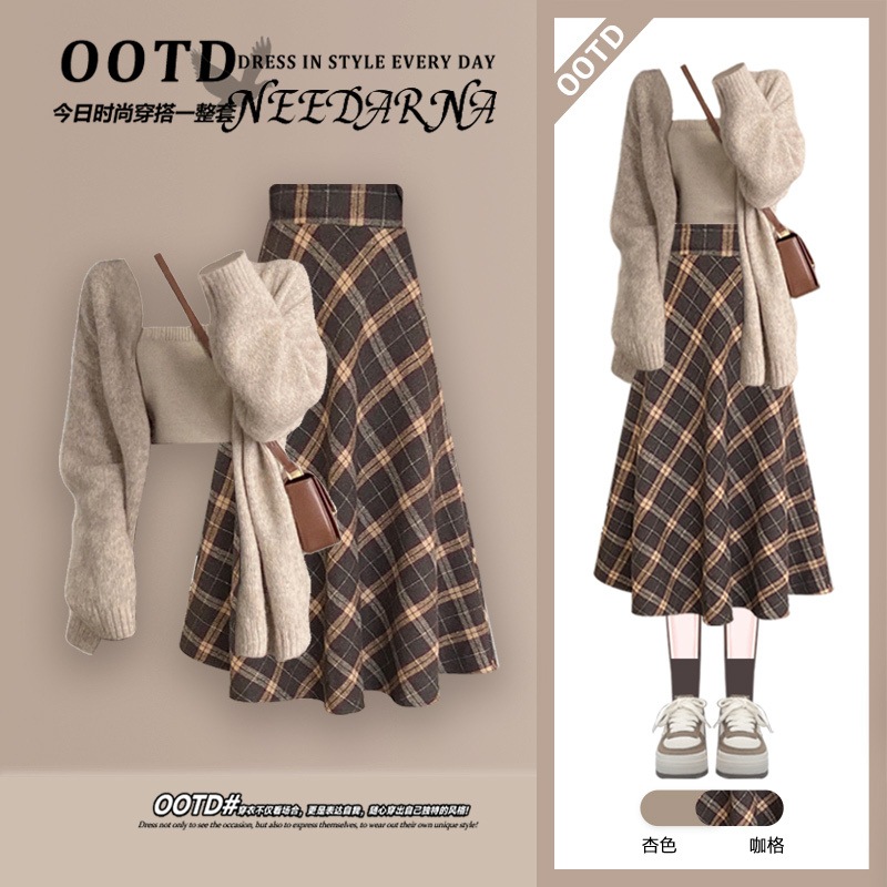 秋冬の韓国ヤダン風コーデ一式スフレライトフレンチスタイルスーツスカート